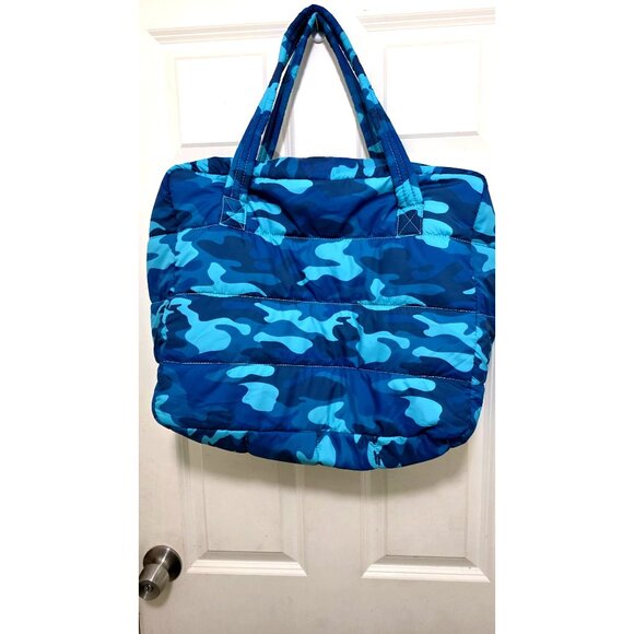 Moroccanoil Large Blue Camouflage Tote Bag Padded Straps Zipper Closure & Spacio - Picture 2 of 8